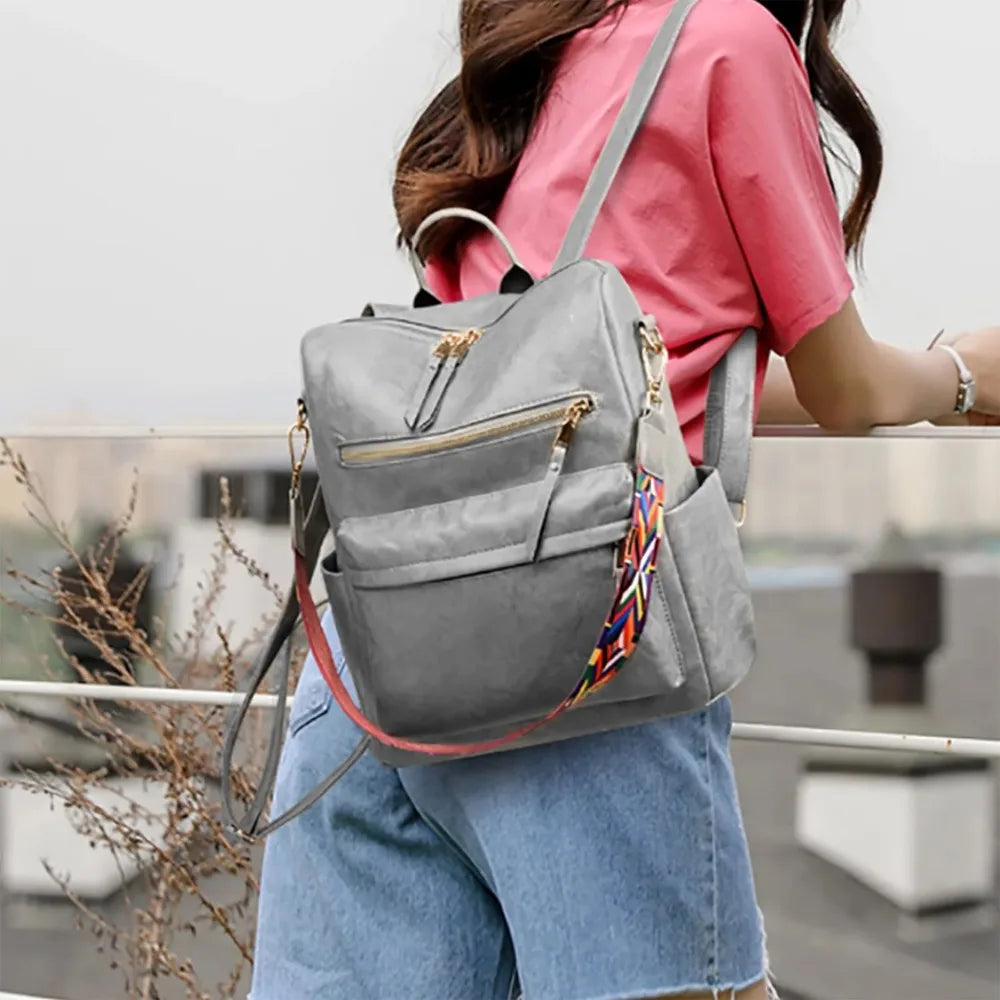 Women Backpack Purse for Women Fashion Leather Designer Ladies Convertible School College Shoulder Bags with Colorful Strap Elegant Style