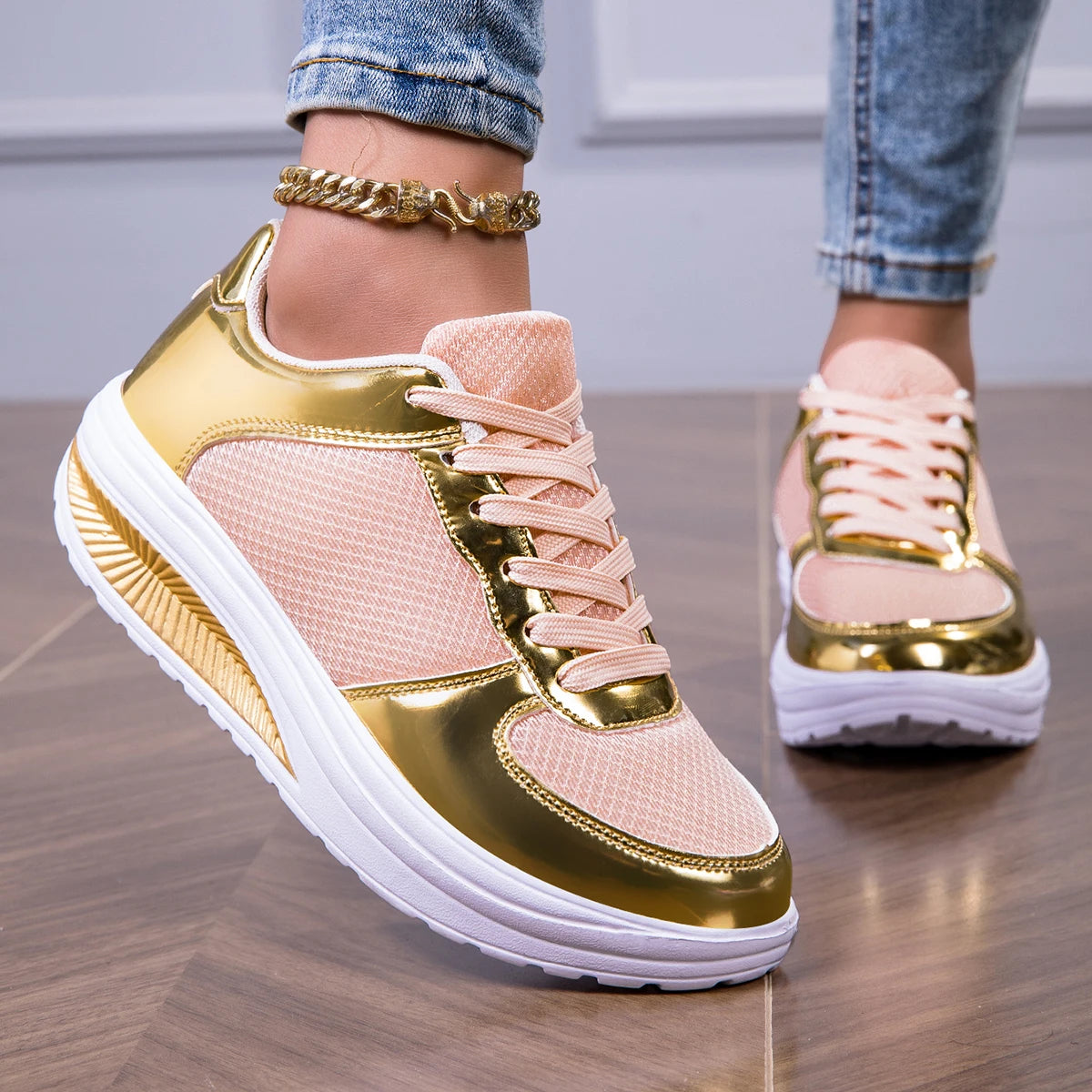 Sneakers For Women Fashion Glitter Girls Women's Casual Shoes Party Unisex Tennis Shoes For Women, Lightweight Walking Shoes For GOLD United States Elegant Style
