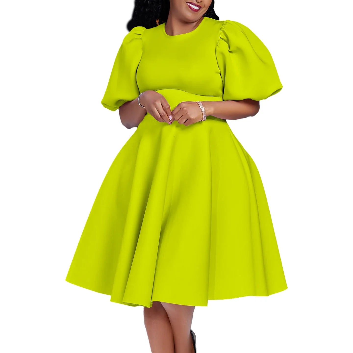 Elegant Dresses for Woman 2024 O Neck Short Sleeve High Waisted Pleated Mid Calf Luxury Female Birthday Party Dinner Vestidos Elegant Style