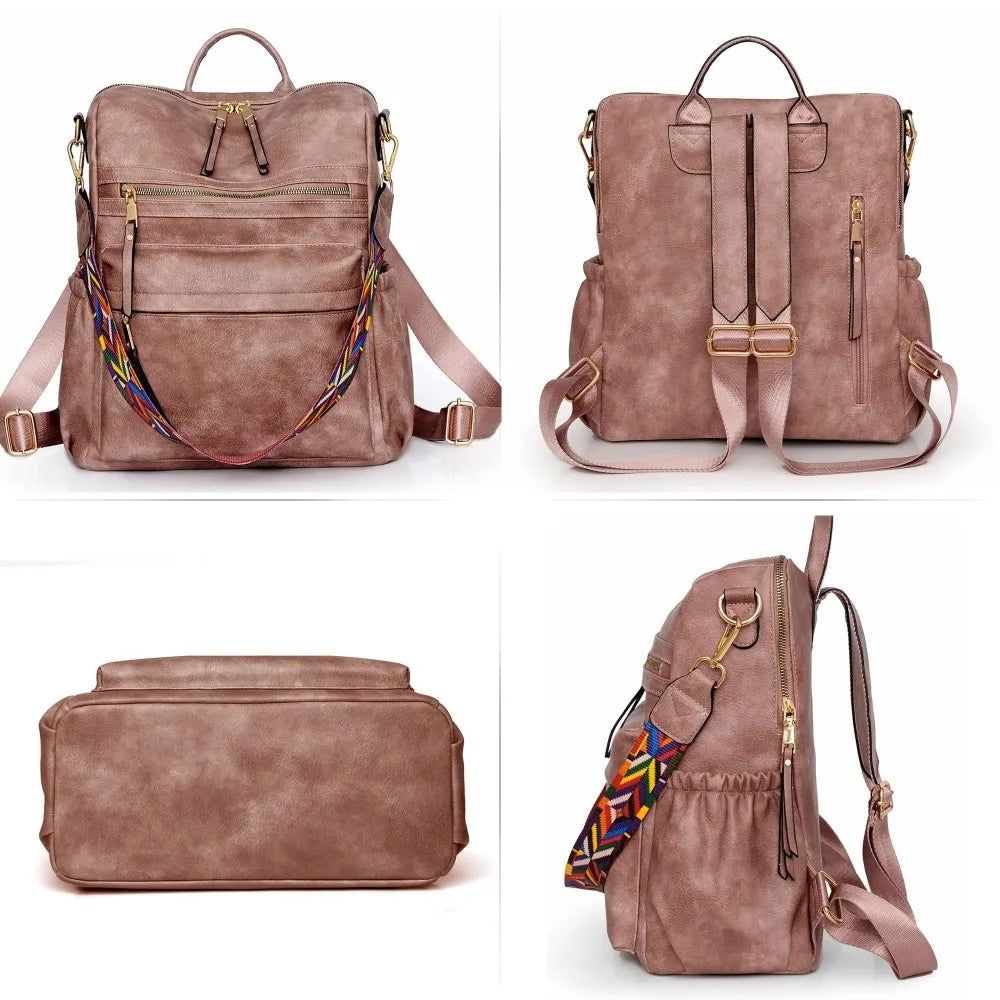 Women Backpack Purse for Women Fashion Leather Designer Ladies Convertible School College Shoulder Bags with Colorful Strap Elegant Style