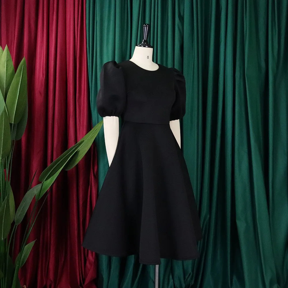 Elegant Dresses for Woman 2024 O Neck Short Sleeve High Waisted Pleated Mid Calf Luxury Female Birthday Party Dinner Vestidos Elegant Style