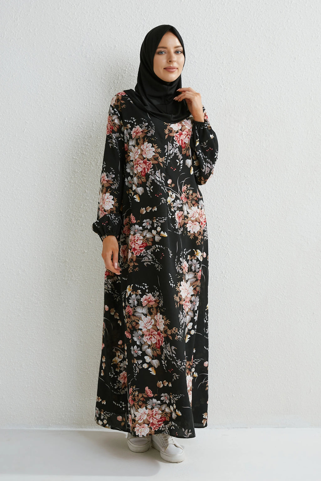 Muslim Dresses Women Maxi Dresses Mujer Vestidoes Female Loose Dresses Full Sleeve Printed Floral Casual Robe Long Dress Elegant Style