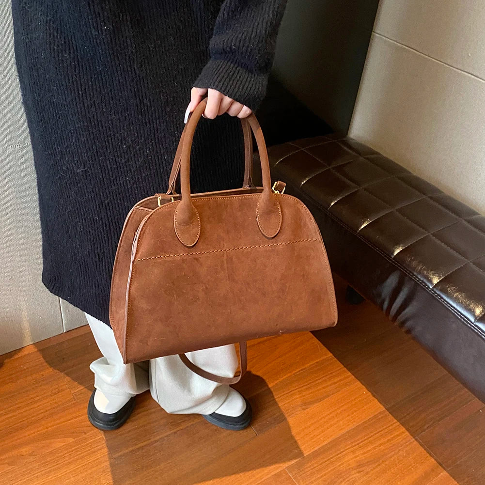 Women Fashion Suede Tote Bag Designer Bags Solid Color Top-handle Satchel Bag Adjustable Strap Retro Hobo Bag for Outdoor Travel Elegant Style