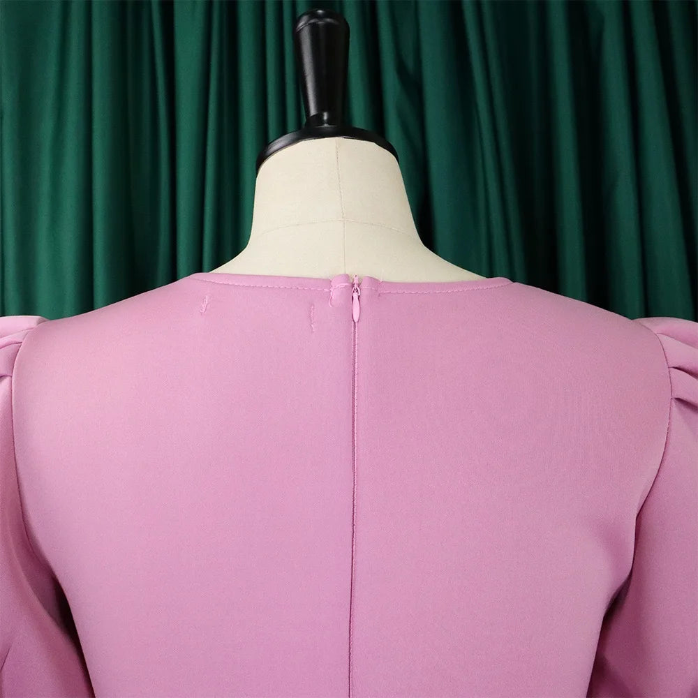 Elegant Dresses for Woman 2024 O Neck Short Sleeve High Waisted Pleated Mid Calf Luxury Female Birthday Party Dinner Vestidos Elegant Style