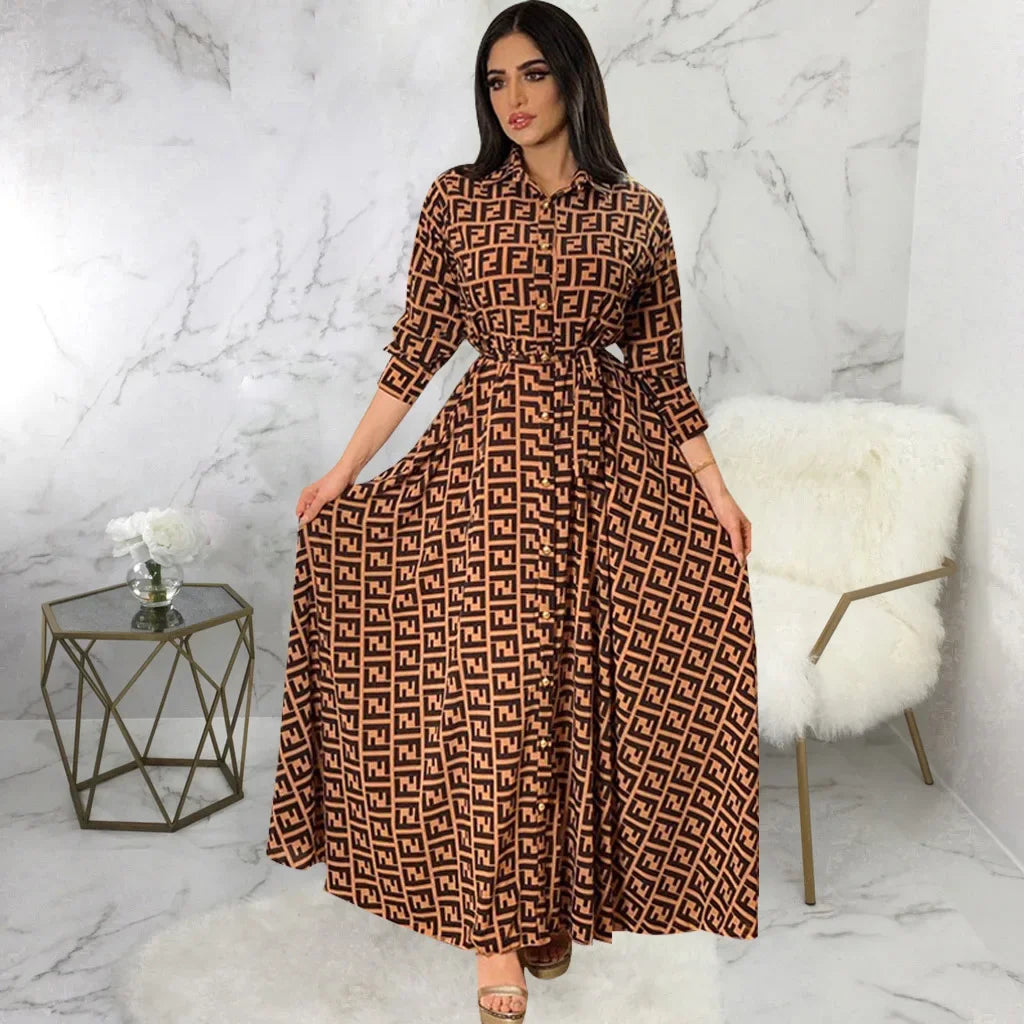 Women's Fashion New Sexy Elegant Dress Temperament Digital Printing Long Shirt Dress Ladies Elegant Commuter Casual Dress Elegant Style