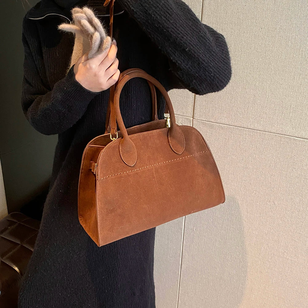 Women Fashion Suede Tote Bag Designer Bags Solid Color Top-handle Satchel Bag Adjustable Strap Retro Hobo Bag for Outdoor Travel Elegant Style