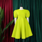 Elegant Dresses for Woman 2024 O Neck Short Sleeve High Waisted Pleated Mid Calf Luxury Female Birthday Party Dinner Vestidos Elegant Style