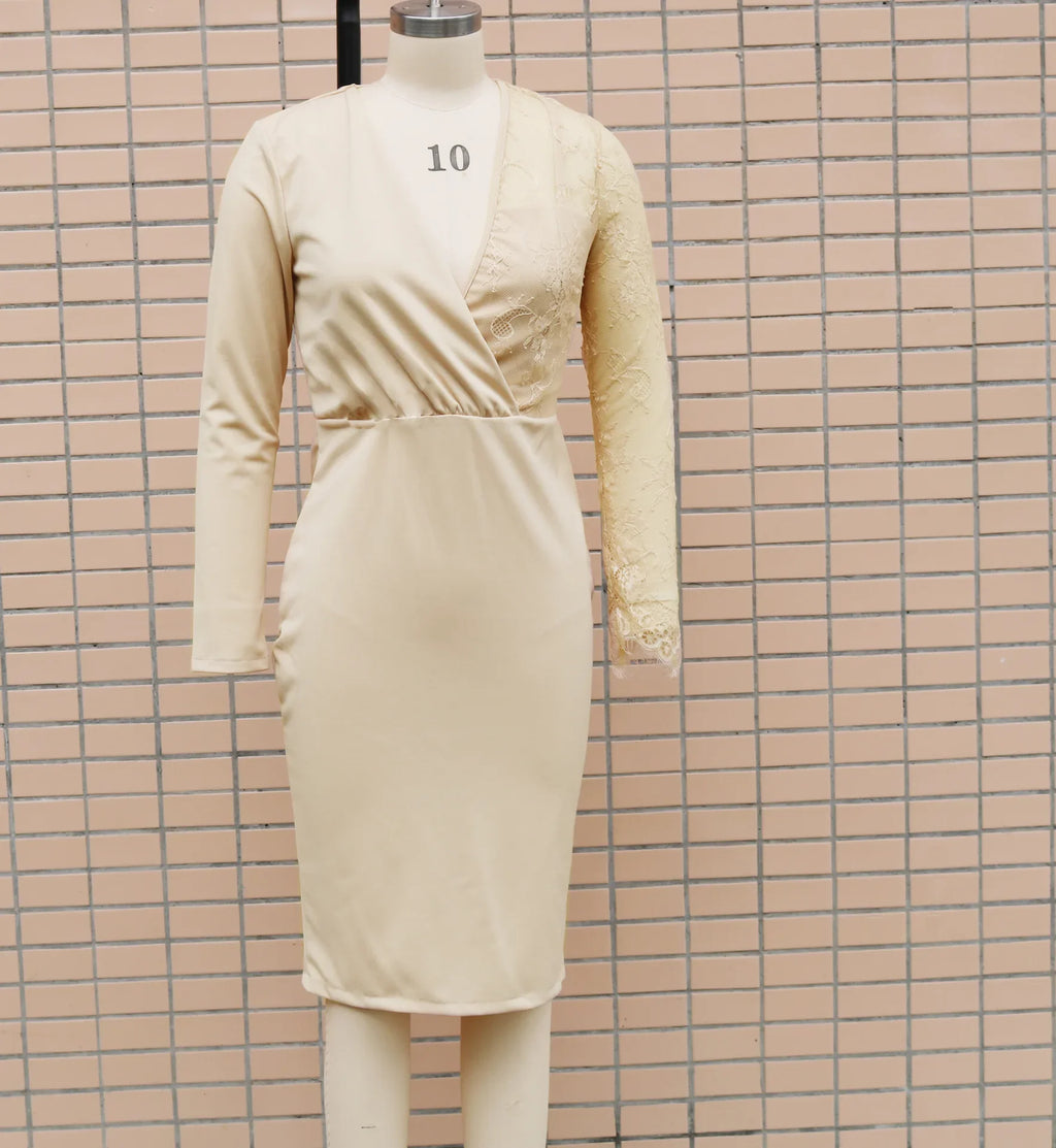 Evening Dresses for Women Spring Autumn Elegant Sexy Bodycon Dress Deep V-neck Long Sleeve Lace Formal Party Prom Gowns Vestidos Elegant Style