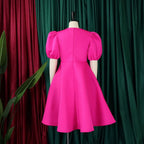 Elegant Dresses for Woman 2024 O Neck Short Sleeve High Waisted Pleated Mid Calf Luxury Female Birthday Party Dinner Vestidos Elegant Style