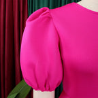 Elegant Dresses for Woman 2024 O Neck Short Sleeve High Waisted Pleated Mid Calf Luxury Female Birthday Party Dinner Vestidos Elegant Style