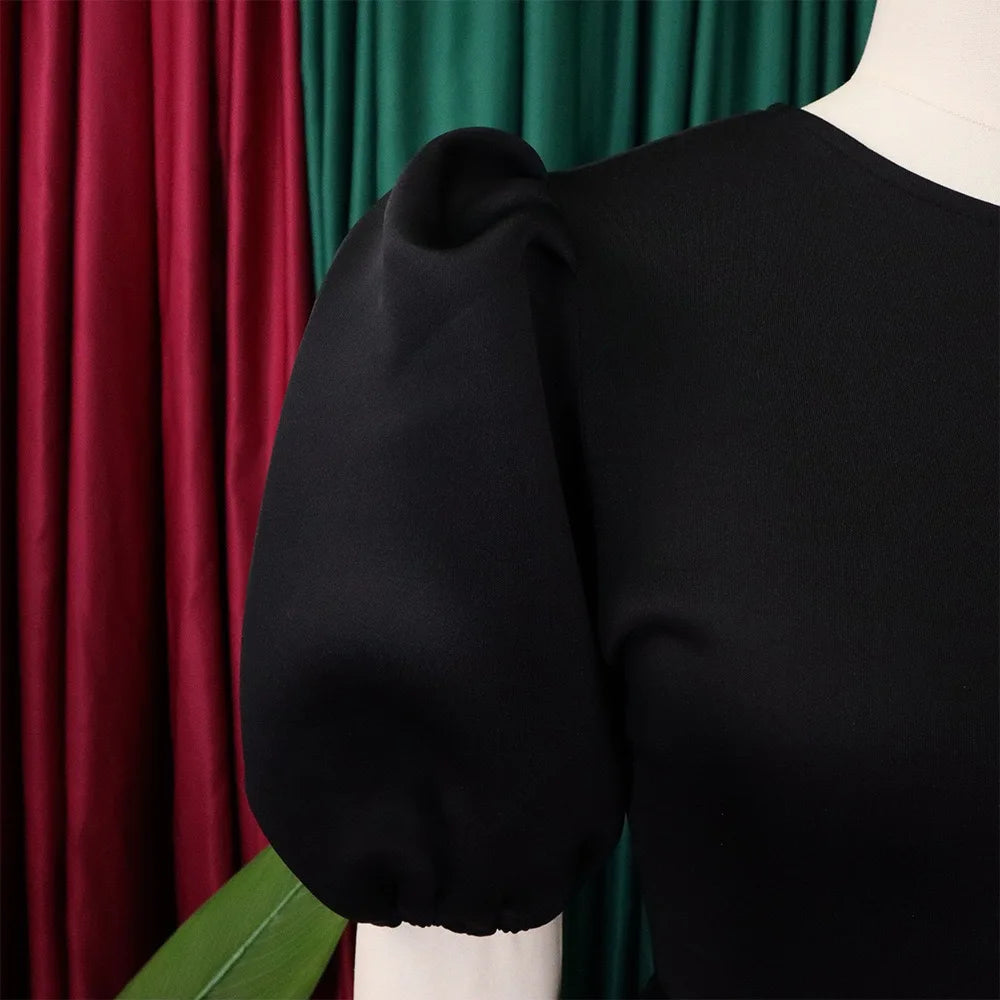 Elegant Dresses for Woman 2024 O Neck Short Sleeve High Waisted Pleated Mid Calf Luxury Female Birthday Party Dinner Vestidos Elegant Style