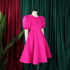 Elegant Dresses for Woman 2024 O Neck Short Sleeve High Waisted Pleated Mid Calf Luxury Female Birthday Party Dinner Vestidos Elegant Style