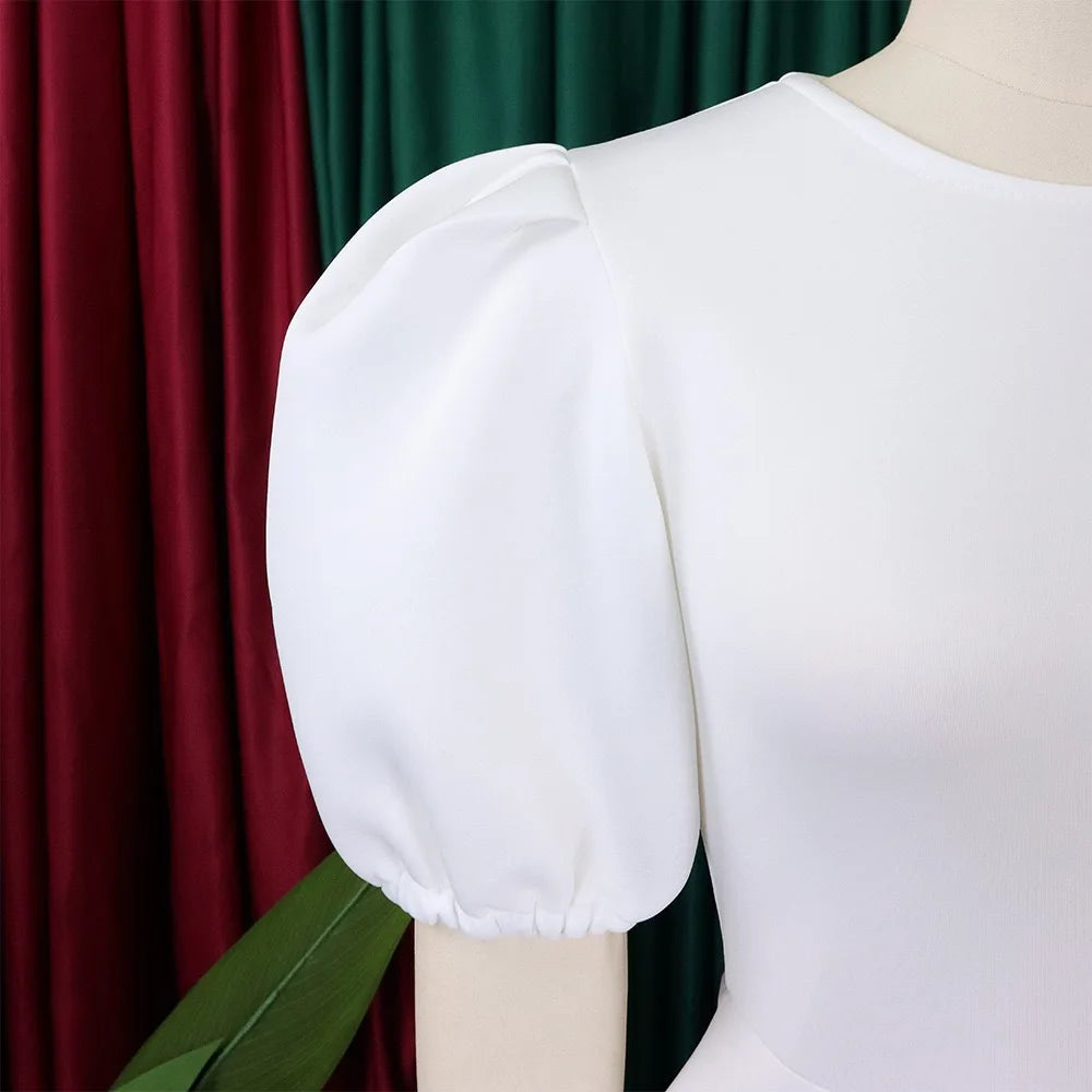 Elegant Dresses for Woman 2024 O Neck Short Sleeve High Waisted Pleated Mid Calf Luxury Female Birthday Party Dinner Vestidos Elegant Style