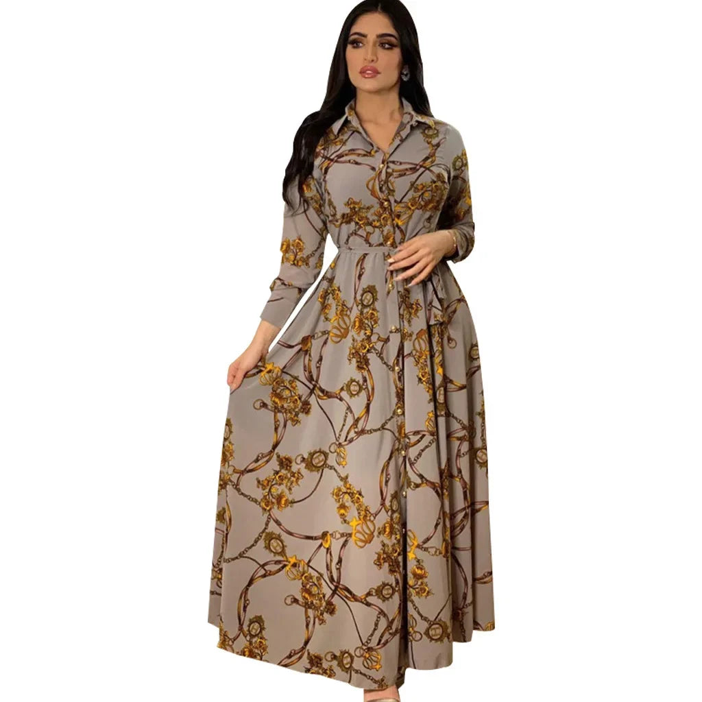 Women's Fashion New Sexy Elegant Dress Temperament Digital Printing Long Shirt Dress Ladies Elegant Commuter Casual Dress Elegant Style