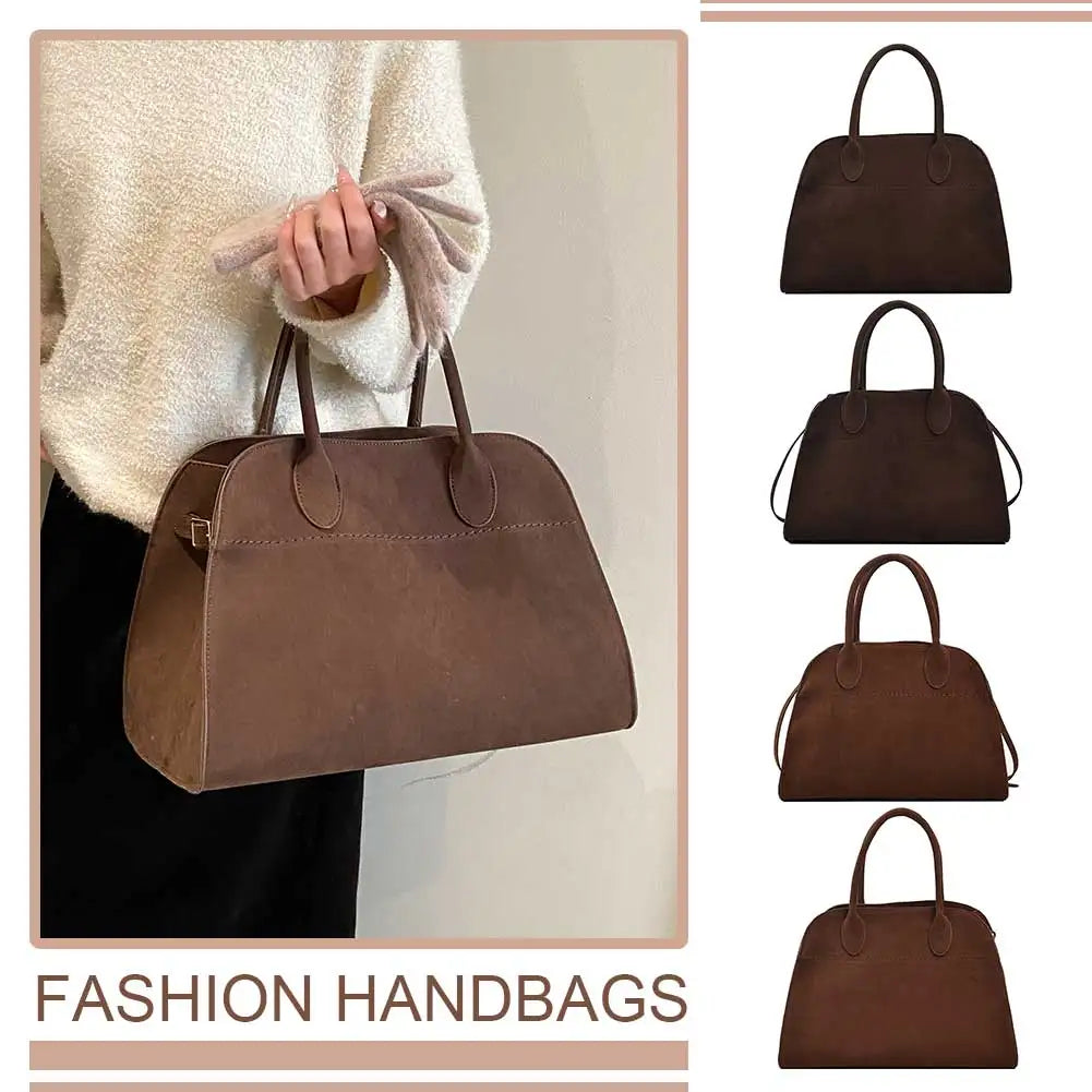 Women Fashion Suede Tote Bag Designer Bags Solid Color Top-handle Satchel Bag Adjustable Strap Retro Hobo Bag for Outdoor Travel Elegant Style