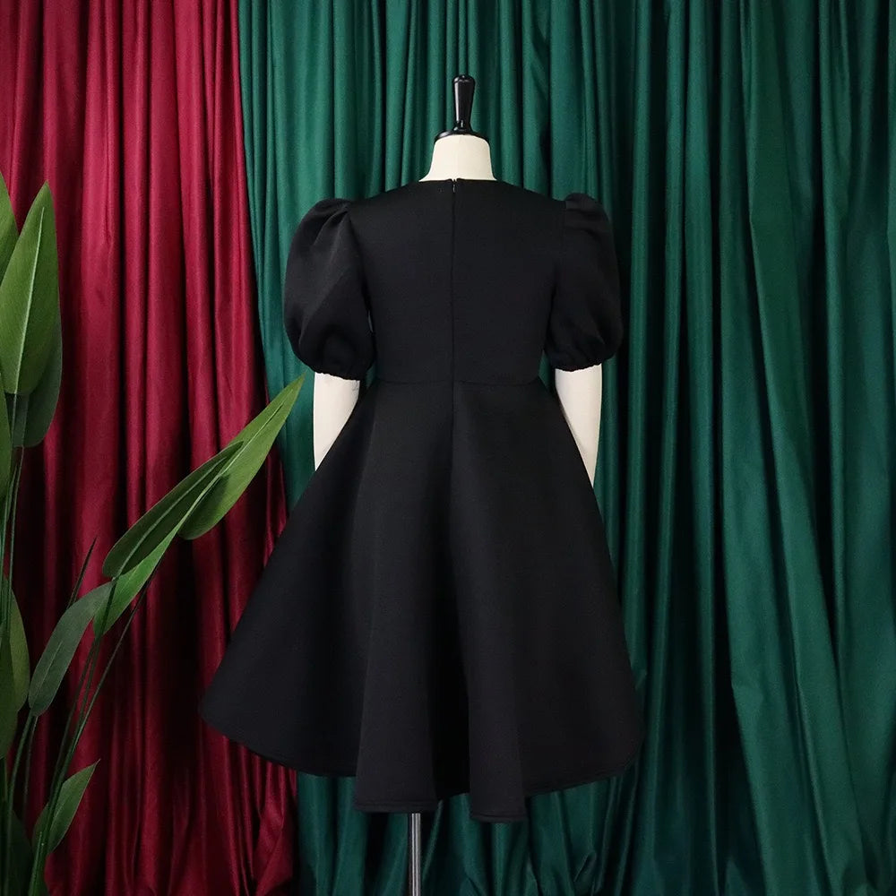 Elegant Dresses for Woman 2024 O Neck Short Sleeve High Waisted Pleated Mid Calf Luxury Female Birthday Party Dinner Vestidos Elegant Style