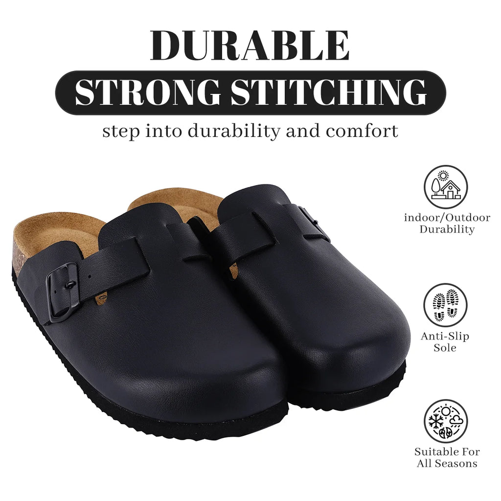 SUFU hot Sales Cork Mules Slippers For Women Fashion Leather Clogs Shoes Classic Cork Antislip Outdoor Slippers Elegant Style