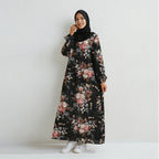 Muslim Dresses Women Maxi Dresses Mujer Vestidoes Female Loose Dresses Full Sleeve Printed Floral Casual Robe Long Dress Elegant Style