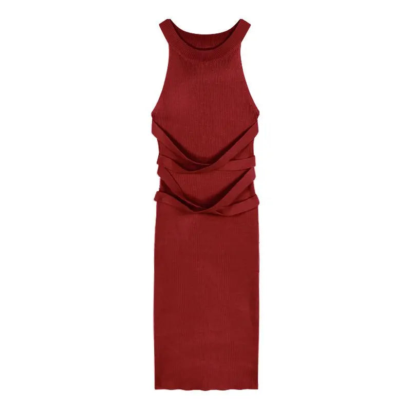 Dresses for Women Elegant Sexy Sleeveless Back Textured Mini Skinny Dress New Fashion Summer Casual PTKPCC Red longuette One Size Elegant Style