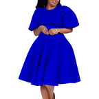 Elegant Dresses for Woman 2024 O Neck Short Sleeve High Waisted Pleated Mid Calf Luxury Female Birthday Party Dinner Vestidos Elegant Style