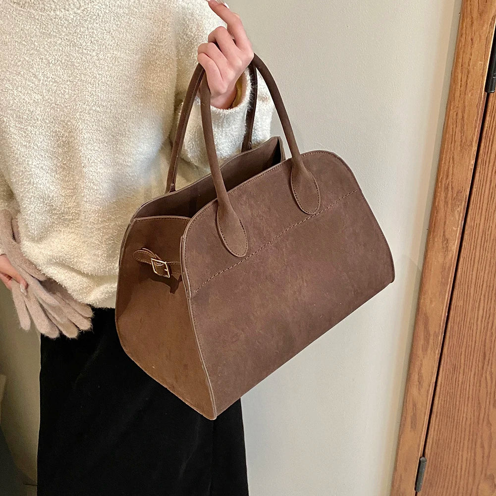 Women Fashion Suede Tote Bag Designer Bags Solid Color Top-handle Satchel Bag Adjustable Strap Retro Hobo Bag for Outdoor Travel Elegant Style