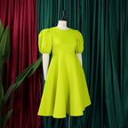 Elegant Dresses for Woman 2024 O Neck Short Sleeve High Waisted Pleated Mid Calf Luxury Female Birthday Party Dinner Vestidos Elegant Style