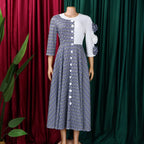 Elegant Dresses for Women 2025 Fall Fashion African 3/4 Sleeve Party Birthday New Robe Chic 3D Flower Plaid Evening A-Line Dress Elegant Style