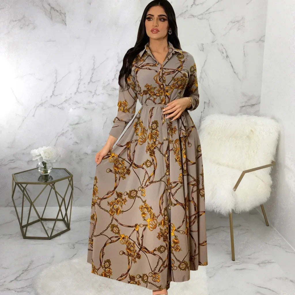 Women's Fashion New Sexy Elegant Dress Temperament Digital Printing Long Shirt Dress Ladies Elegant Commuter Casual Dress Elegant Style