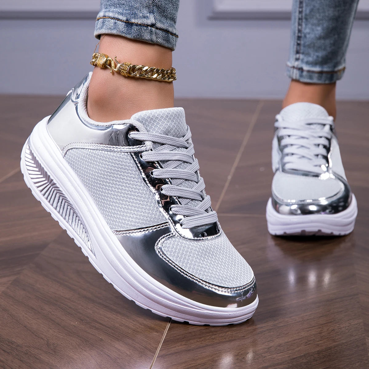 Sneakers For Women Fashion Glitter Girls Women's Casual Shoes Party Unisex Tennis Shoes For Women, Lightweight Walking Shoes For Silver United States Elegant Style
