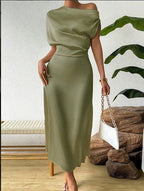 VALERIQUE – WOMEN’S SATIN MIDI ELEGANT DRESS