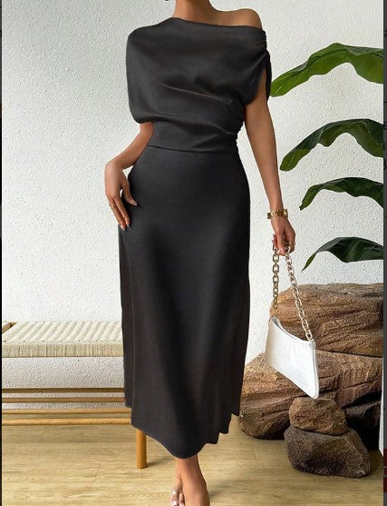 VALERIQUE – WOMEN’S SATIN MIDI ELEGANT DRESS