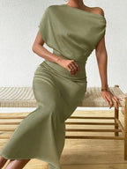 VALERIQUE – WOMEN’S SATIN MIDI ELEGANT DRESS