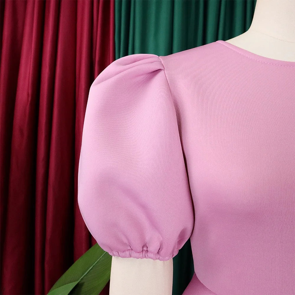 Elegant Dresses for Woman 2024 O Neck Short Sleeve High Waisted Pleated Mid Calf Luxury Female Birthday Party Dinner Vestidos Elegant Style