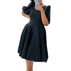 Elegant Dresses for Woman 2024 O Neck Short Sleeve High Waisted Pleated Mid Calf Luxury Female Birthday Party Dinner Vestidos Elegant Style