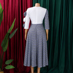 Elegant Dresses for Women 2025 Fall Fashion African 3/4 Sleeve Party Birthday New Robe Chic 3D Flower Plaid Evening A-Line Dress Elegant Style