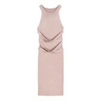 Dresses for Women Elegant Sexy Sleeveless Back Textured Mini Skinny Dress New Fashion Summer Casual PTKPCC Khaki longuette One Size Elegant Style
