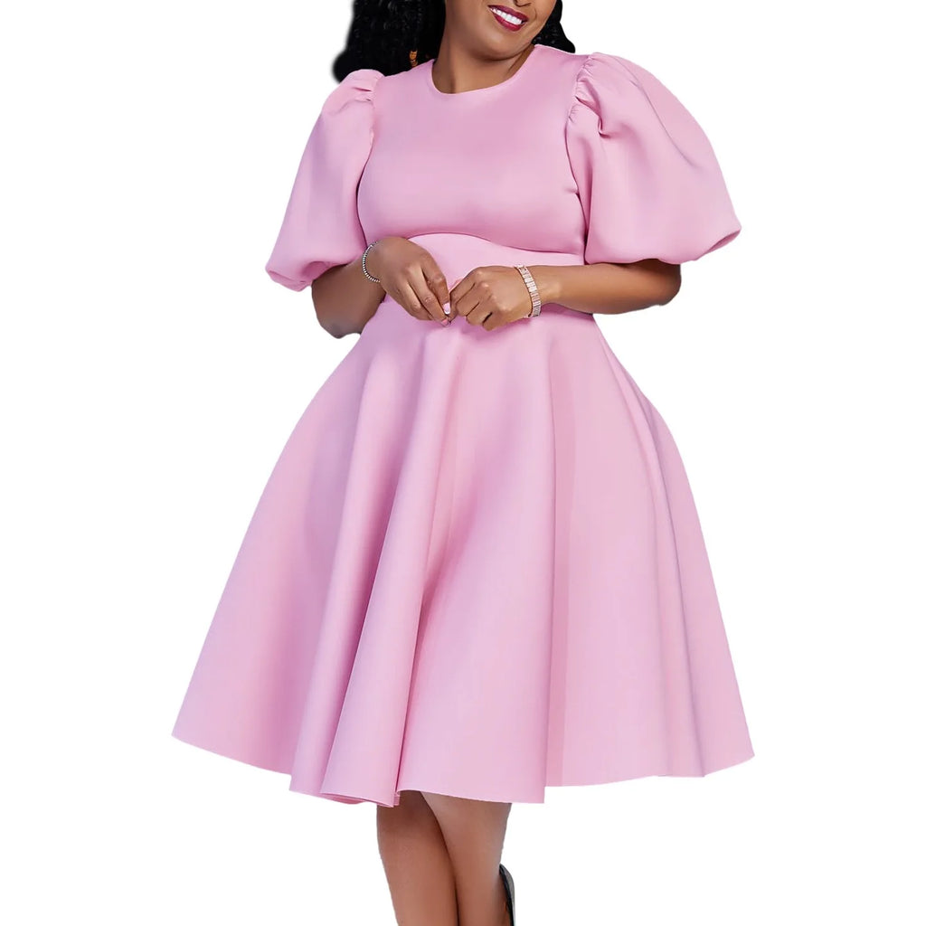 Elegant Dresses for Woman 2024 O Neck Short Sleeve High Waisted Pleated Mid Calf Luxury Female Birthday Party Dinner Vestidos Elegant Style