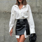 2025 New Fashion Women's Clothing Is A Complete Set of Simple and Loose White Shirts with Waist Seals Elegant Style