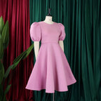 Elegant Dresses for Woman 2024 O Neck Short Sleeve High Waisted Pleated Mid Calf Luxury Female Birthday Party Dinner Vestidos Elegant Style