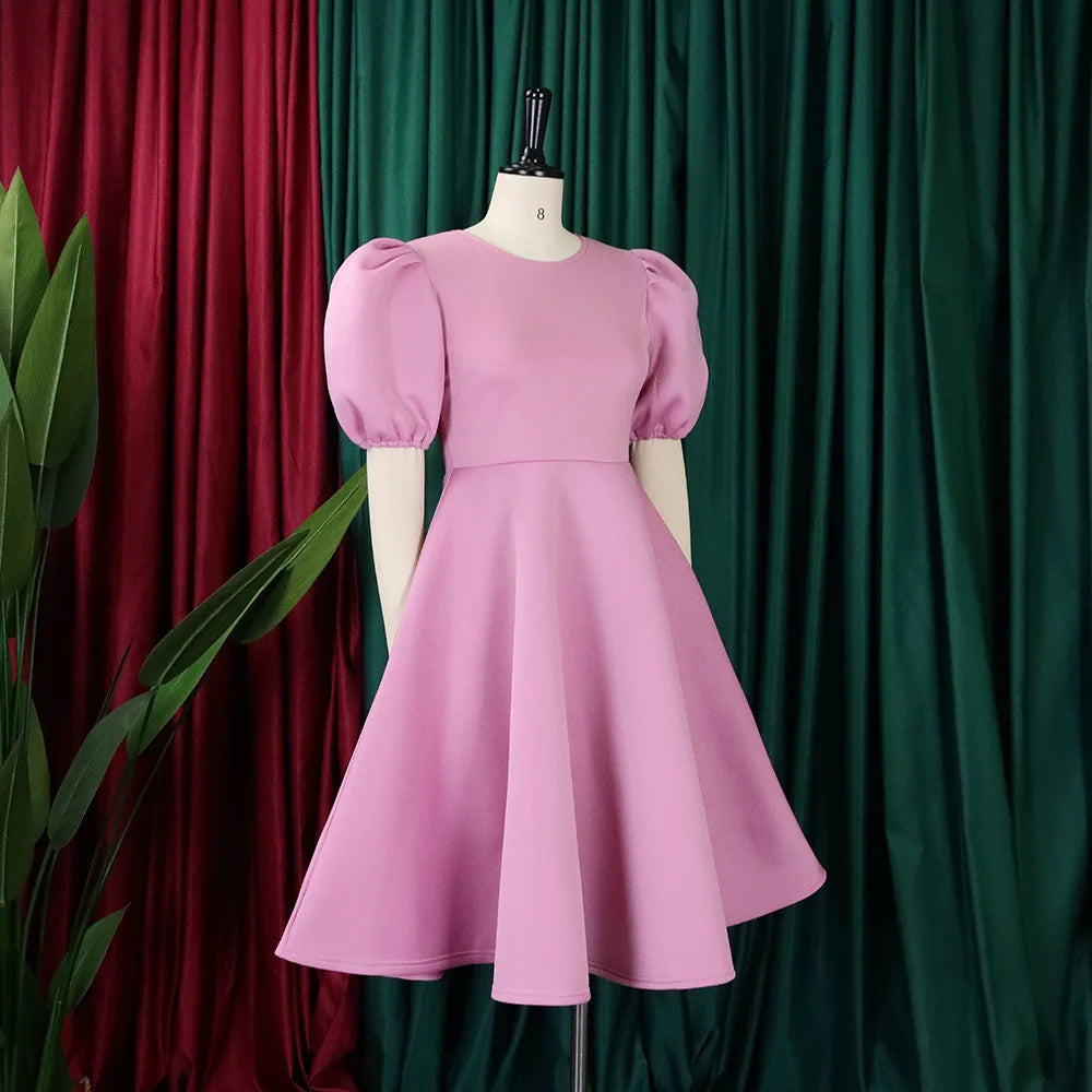 Elegant Dresses for Woman 2024 O Neck Short Sleeve High Waisted Pleated Mid Calf Luxury Female Birthday Party Dinner Vestidos Elegant Style