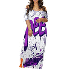 Women's Fashion Printed Short Sleeve Long Dress Sexy Off Shoulder Backless Bodycon Split Cocktail Party Dress White-2 China Mainland Elegant Style