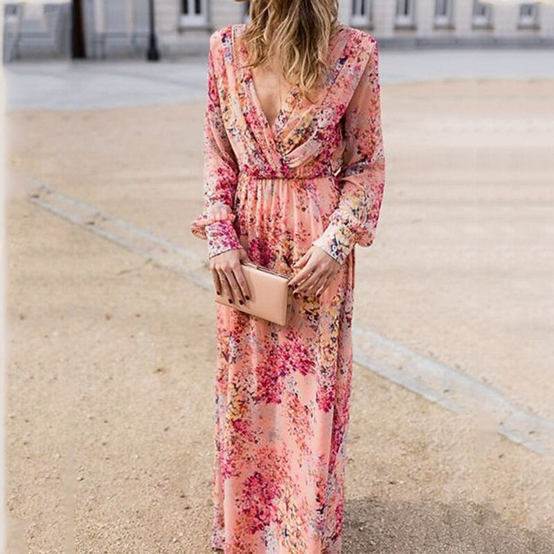 ROSAVERA – WOMEN’S BOHO FLORAL SWING MAXI DRESS