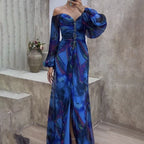 FLORÉVIA – WOMEN’S RUCHED FLORAL MAXI PARTY DRESS