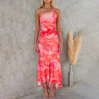 VELAROSE – WOMEN’S ONE SHOULDER FLORAL MIDI DRESS