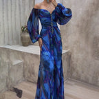 FLORÉVIA – WOMEN’S RUCHED FLORAL MAXI PARTY DRESS