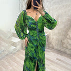 FLORÉVIA – WOMEN’S RUCHED FLORAL MAXI PARTY DRESS