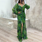 FLORÉVIA – WOMEN’S RUCHED FLORAL MAXI PARTY DRESS