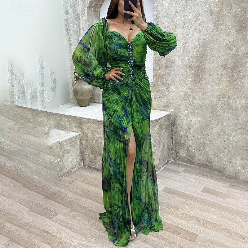 FLORÉVIA – WOMEN’S RUCHED FLORAL MAXI PARTY DRESS